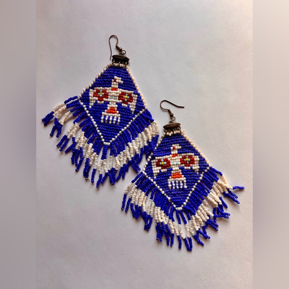 Vintage Blue and White Beaded Earrings